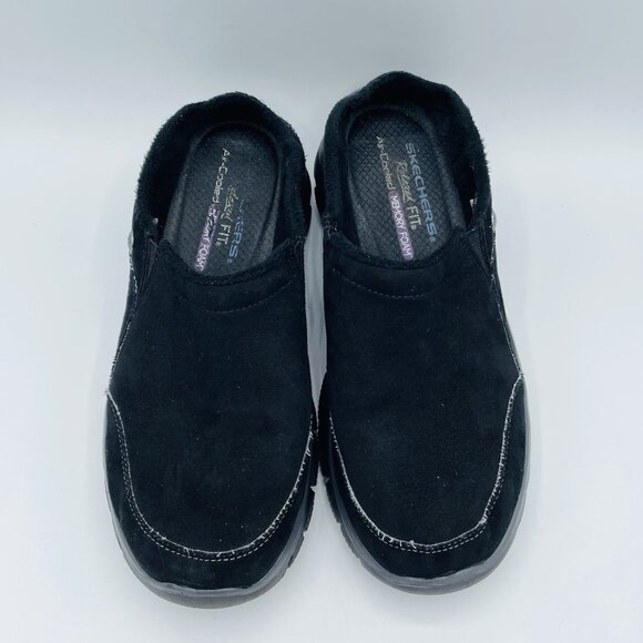 Skechers Shoes Womens Size 7.5 Black Faux Suede Mules Sneakers Memory Foam Comfy - Picture 5 of 11